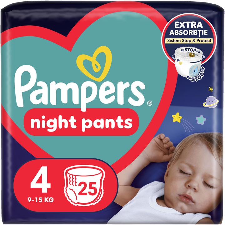 Пелени-гащички Pampers Night Pants, Нощни, Размер 4, 9-15 кг, 25 броя