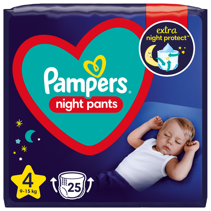 Scutece-chilotel de noapte Pampers Night Pants, Marimea 4, 9-15 kg, 25 buc
