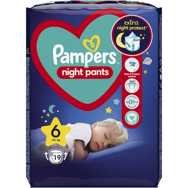 Pampers Night Pants Éjszakai Bugyipelenka, Méret: 6, 19 db, 15kg+