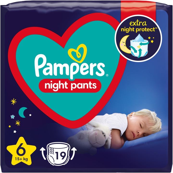 Scutece-chilotel de noapte Pampers Night Pants, Marimea 6, 15+ kg, 19 buc