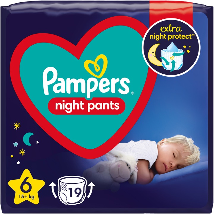 Пелени-гащички Pampers Night Pants, Нощни, Размер 6, 15+ кг, 19 броя