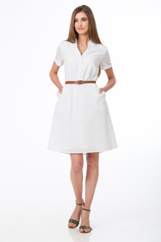 Sense, Rochie-camasa cu o curea si microbuline, Alb Sense, Rochie-camasa cu o curea si microbuline, Alb