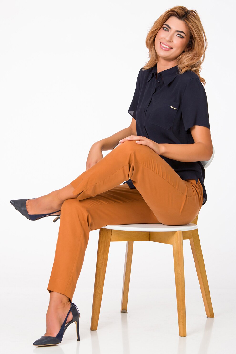 Sense, Pantaloni drepti regular fit Dalia, Maro caramel