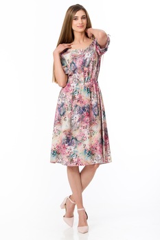 Sense, Rochie cu model si talie elastica Louie, Multicolora Sense, Rochie cu model si talie elastica Louie, Multicolora