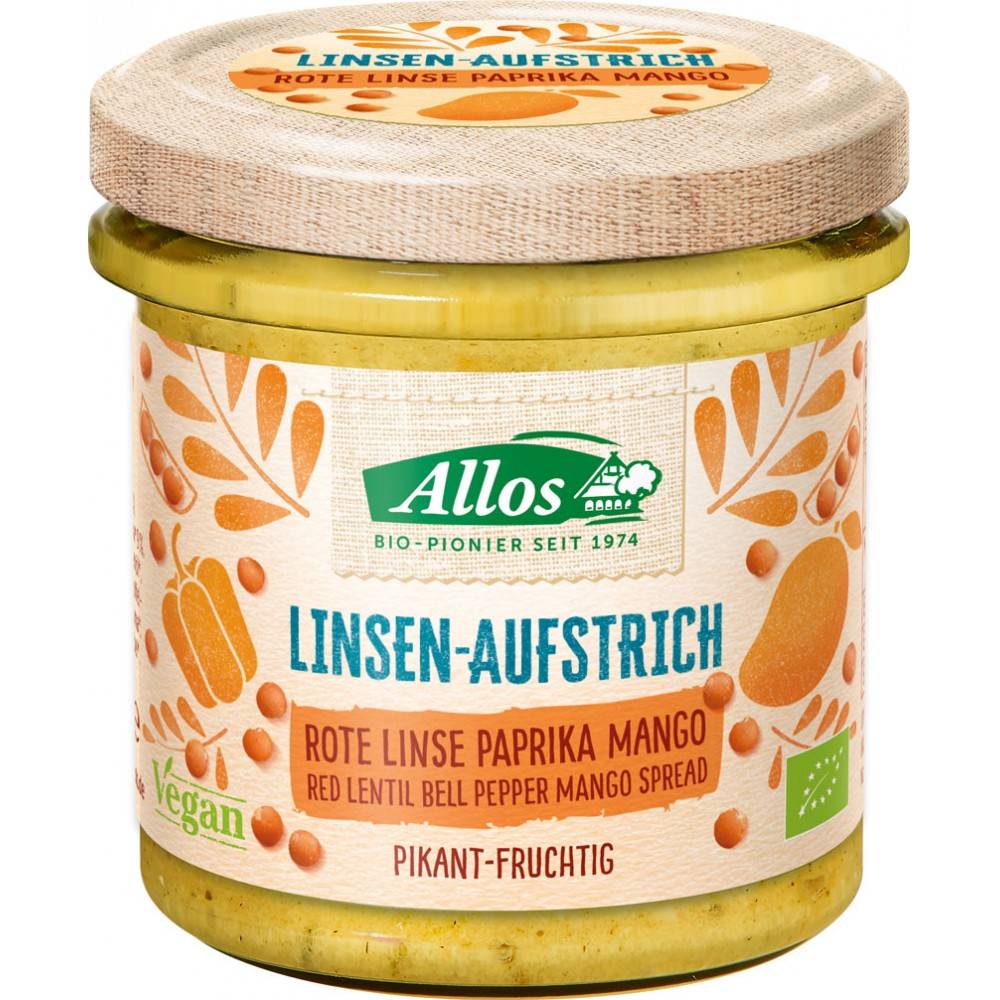 Crema Tartinabila din Linte, Ardei si Mango Fara Gluten Allos 140 Grame