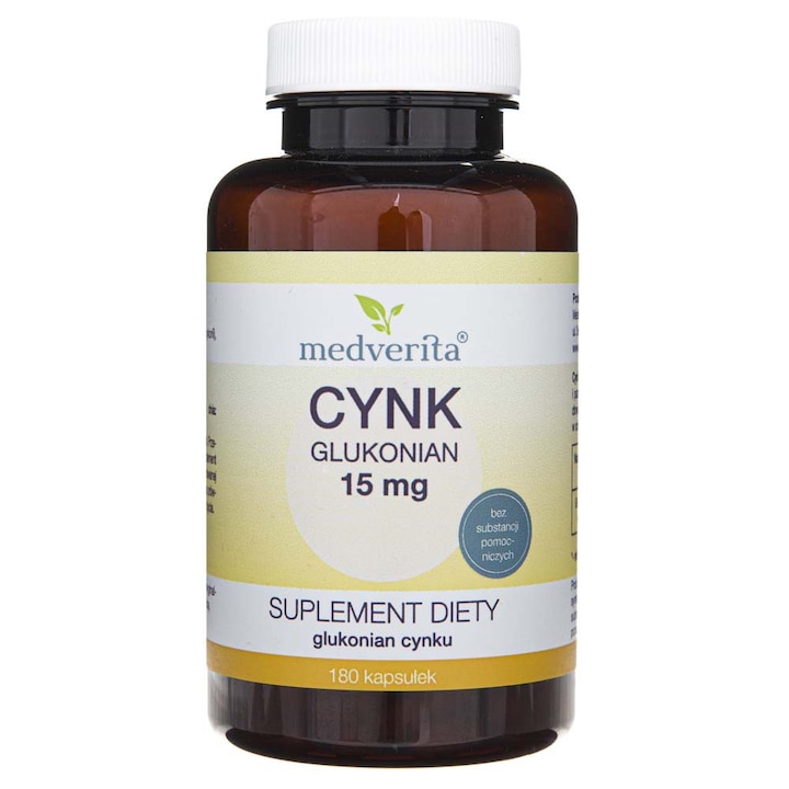 Supliment alimentar Medverita, Gluconat de zinc, 15 mg, 180 capsule