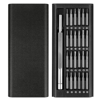 Set surubelnite de precizie, 24 biti, Reparatii electronice, smartphone, ceas, tableta, PC, MacBook, Negru / Argintiu Set surubelnite de precizie, 24 biti, Reparatii electronice, smartphone, ceas, tableta, PC, MacBook, Negru / Argintiu
