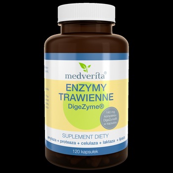Supliment alimentar Medverita, DigeZyme®, Enzime digestive, 140 mg, 120 capsule Supliment alimentar Medverita, DigeZyme®, Enzime digestive, 140 mg, 120 capsule