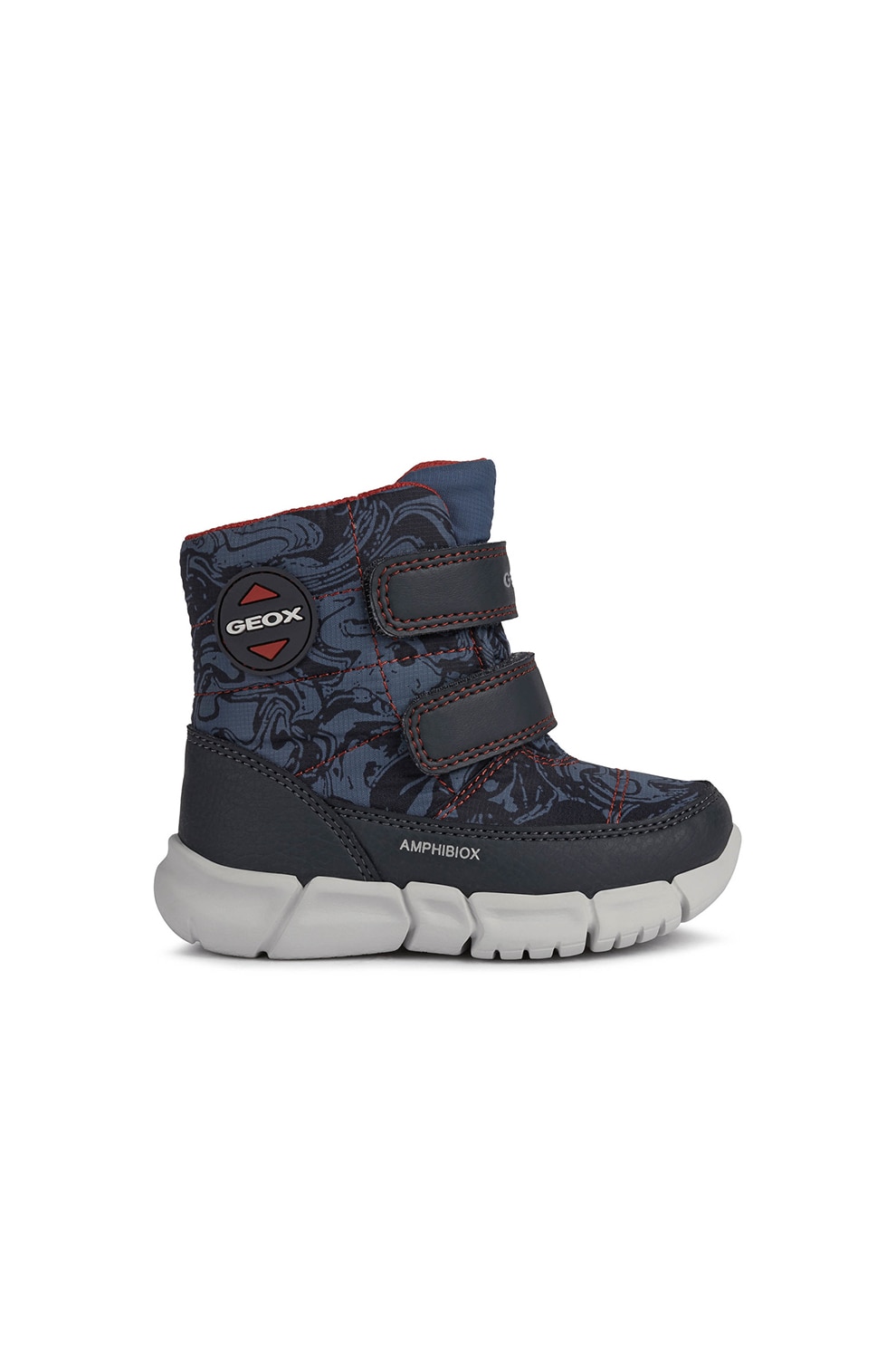 Geox, Ghete cu velcro si insertii de piele ecologica, Bleumarin/Rosu inchis