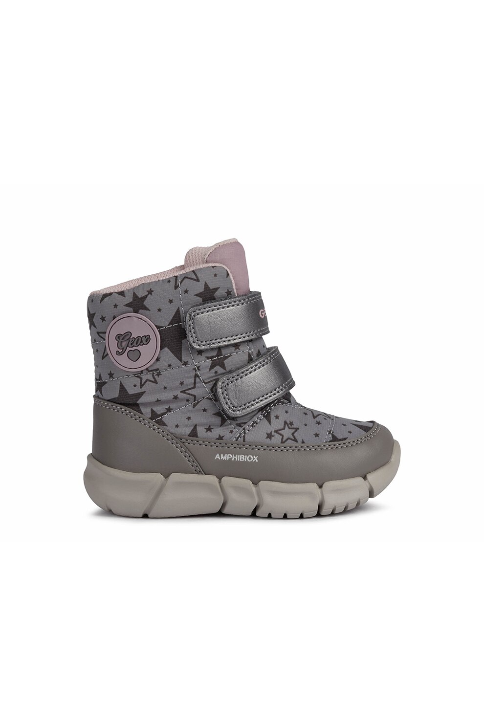 Geox, Ghete cu velcro si imprimeu, Gri/Roz