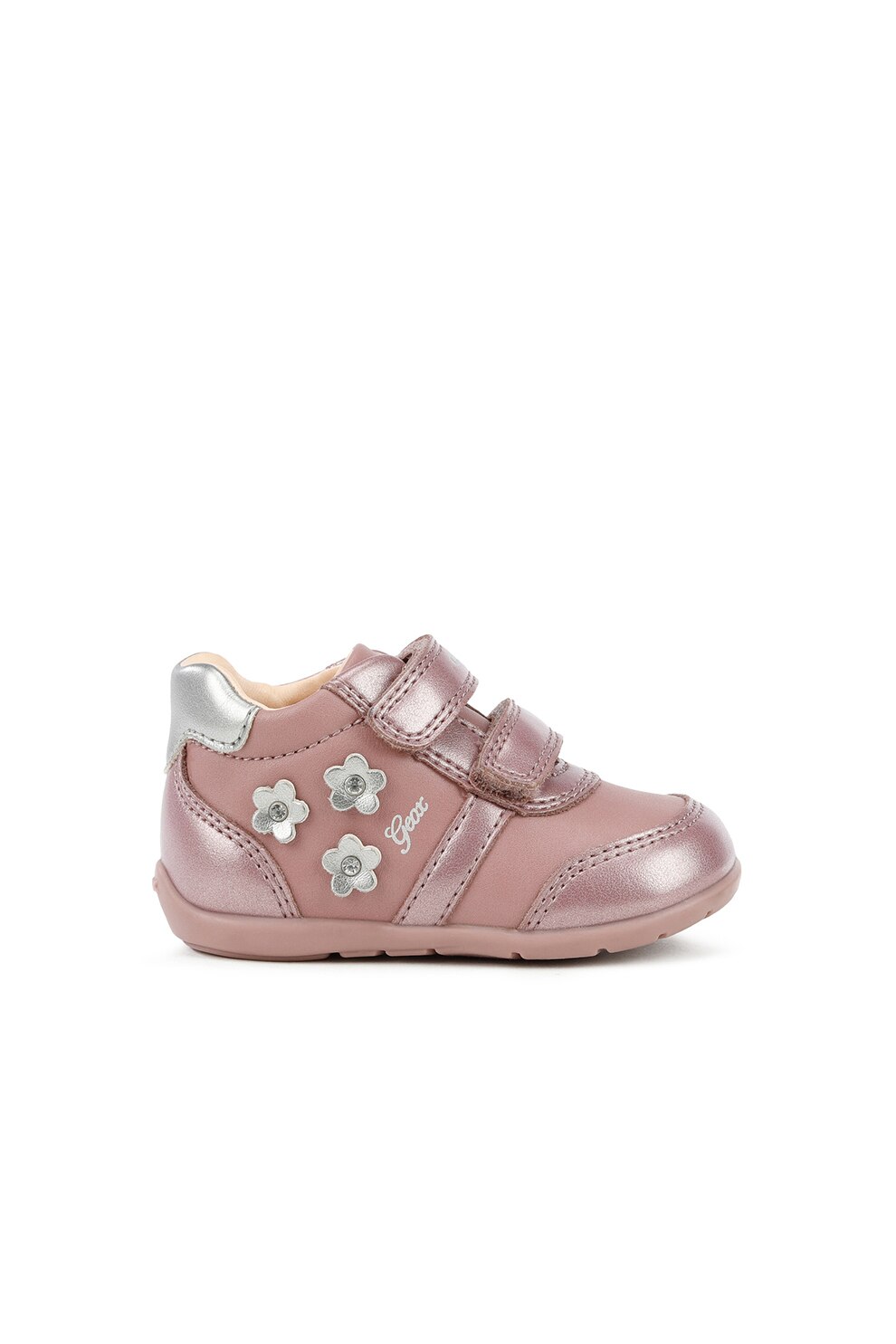 Geox, Pantofi sport de piele ecologica Elthan, Roz/Argintiu