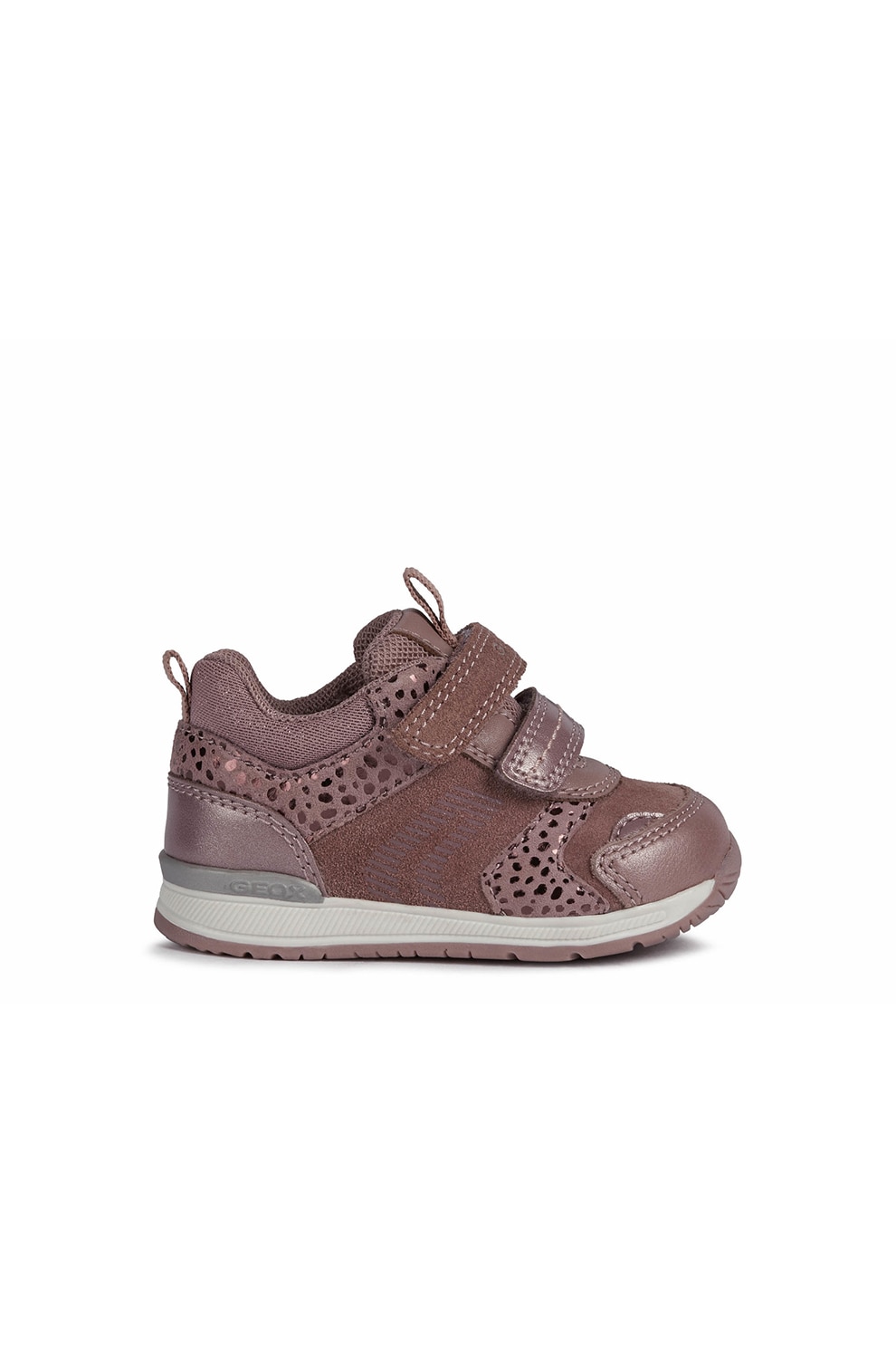 Geox, Pantofi sport cu garnituri de piele cu velcro Rishon, Roz prafuit