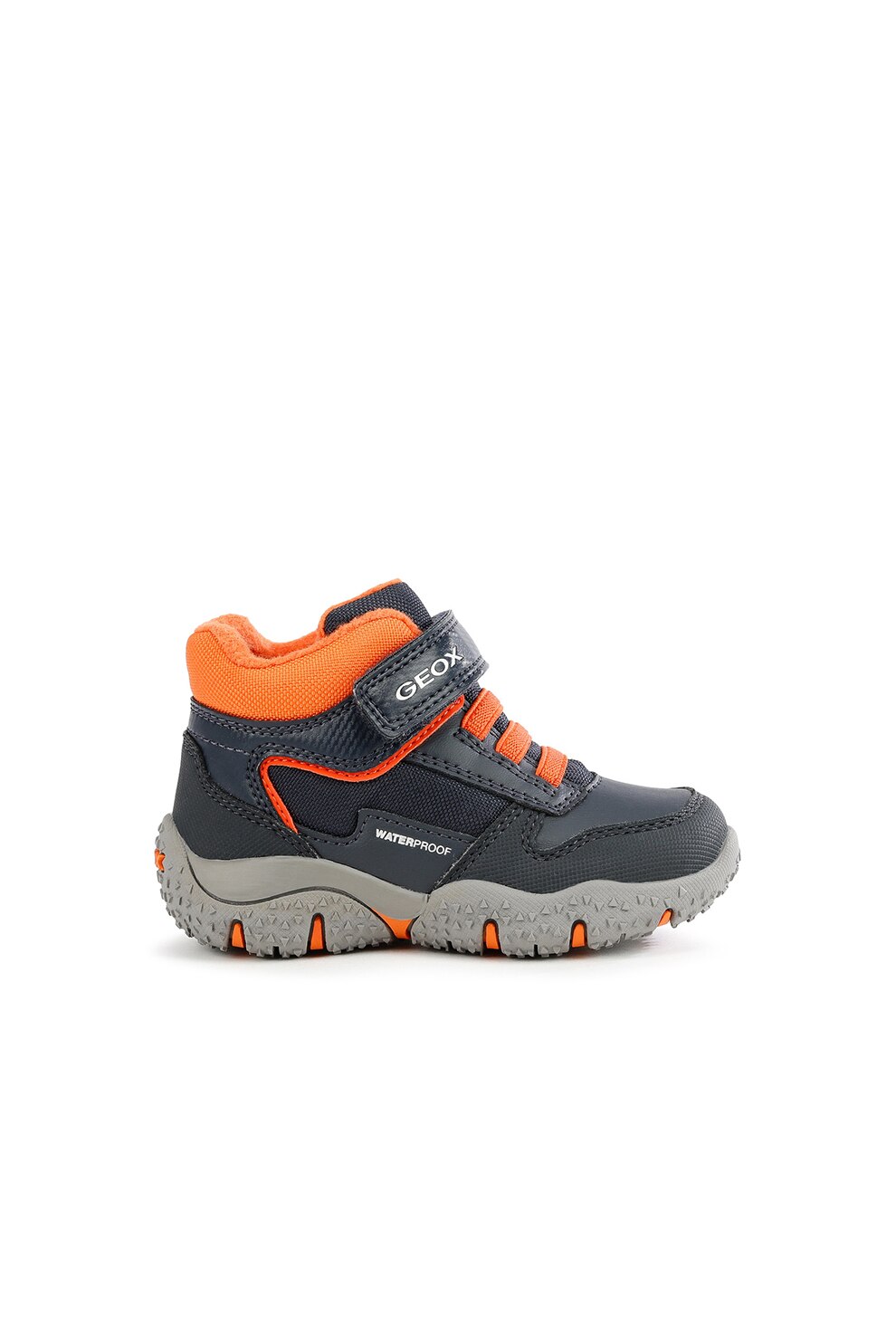 Geox, Pantofi sport mid-high cu velcro impermeabili Baltic, Bleumarin/Oranj, 20 EU