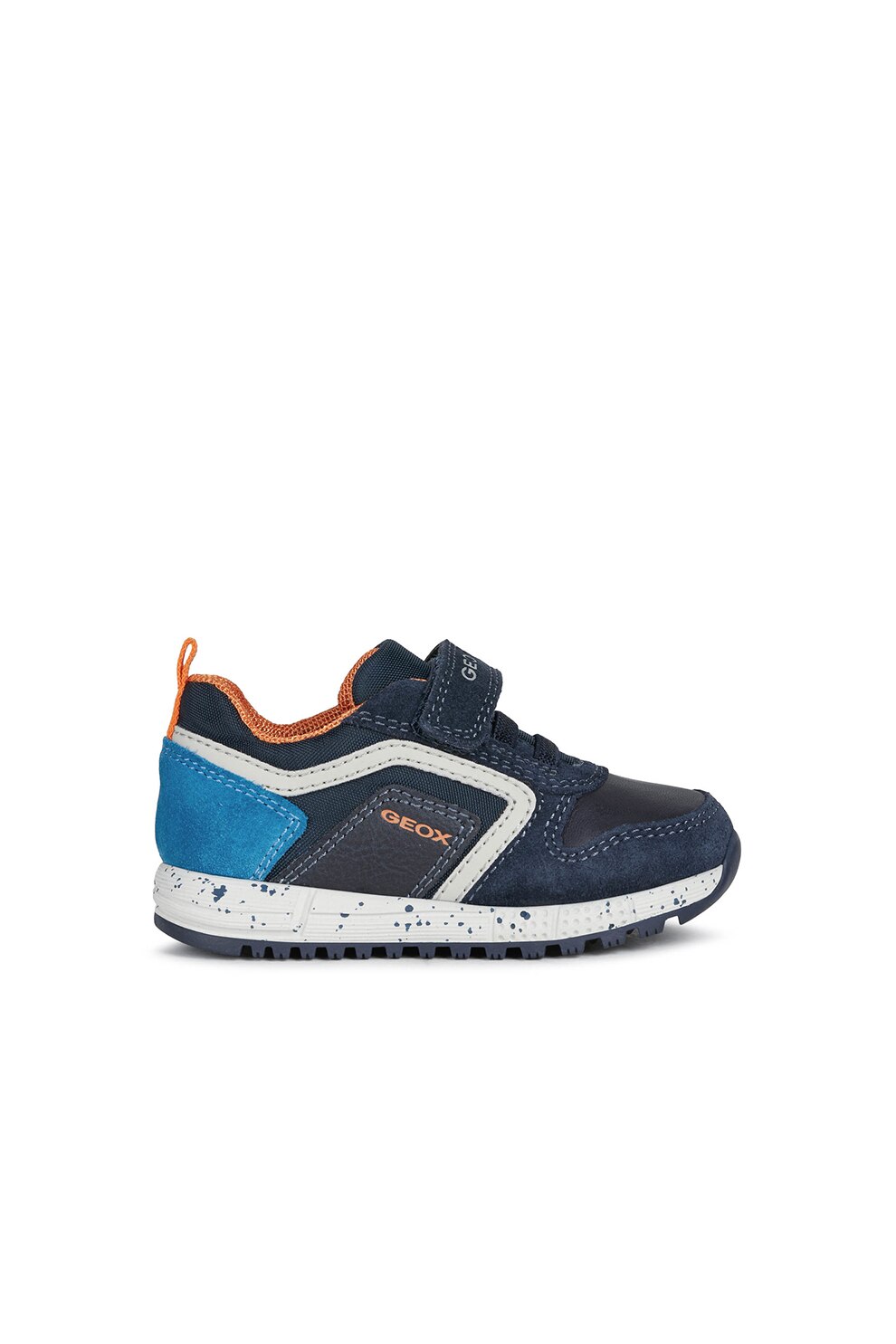 Geox, Pantofi sport cu velcro si talpa cu pete decorative Alben, Bleumarin/Bleu/Alb