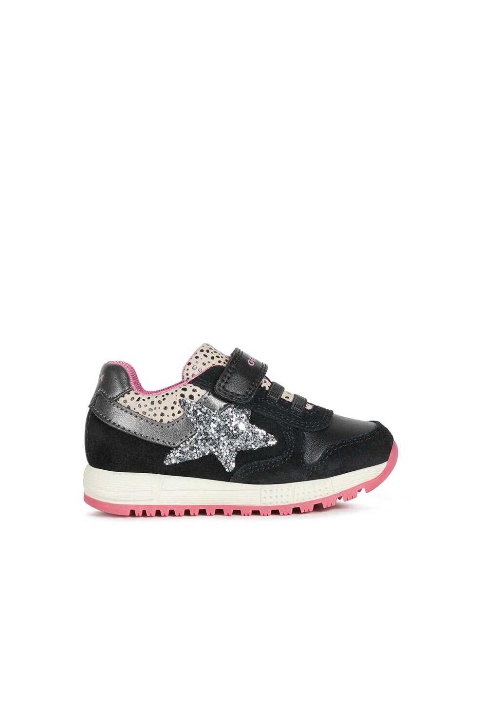 Geox, Pantofi sport cu garnituri de piele Alben, Negru/Crem/Roz
