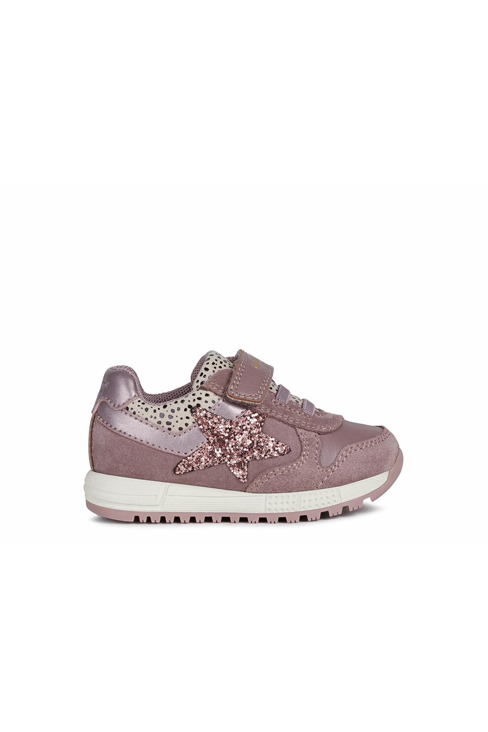 Geox, Pantofi sport cu garnituri de piele Alben, Roz prafuit