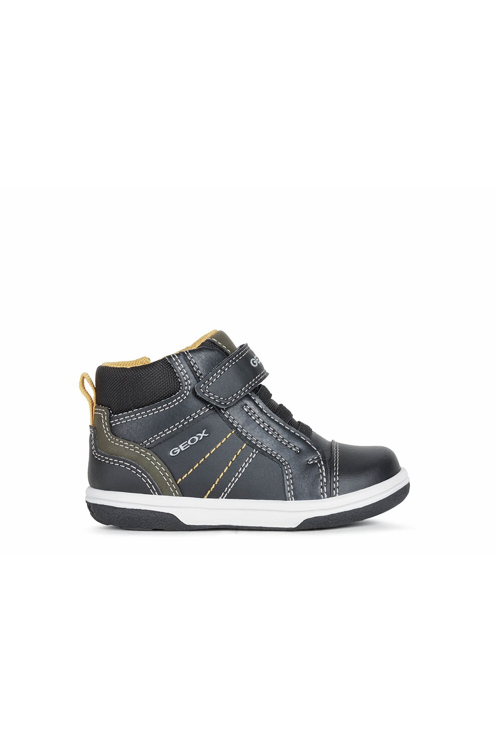Geox, Pantofi sport mid-high de piele ecologica, Negru/Galben inchis