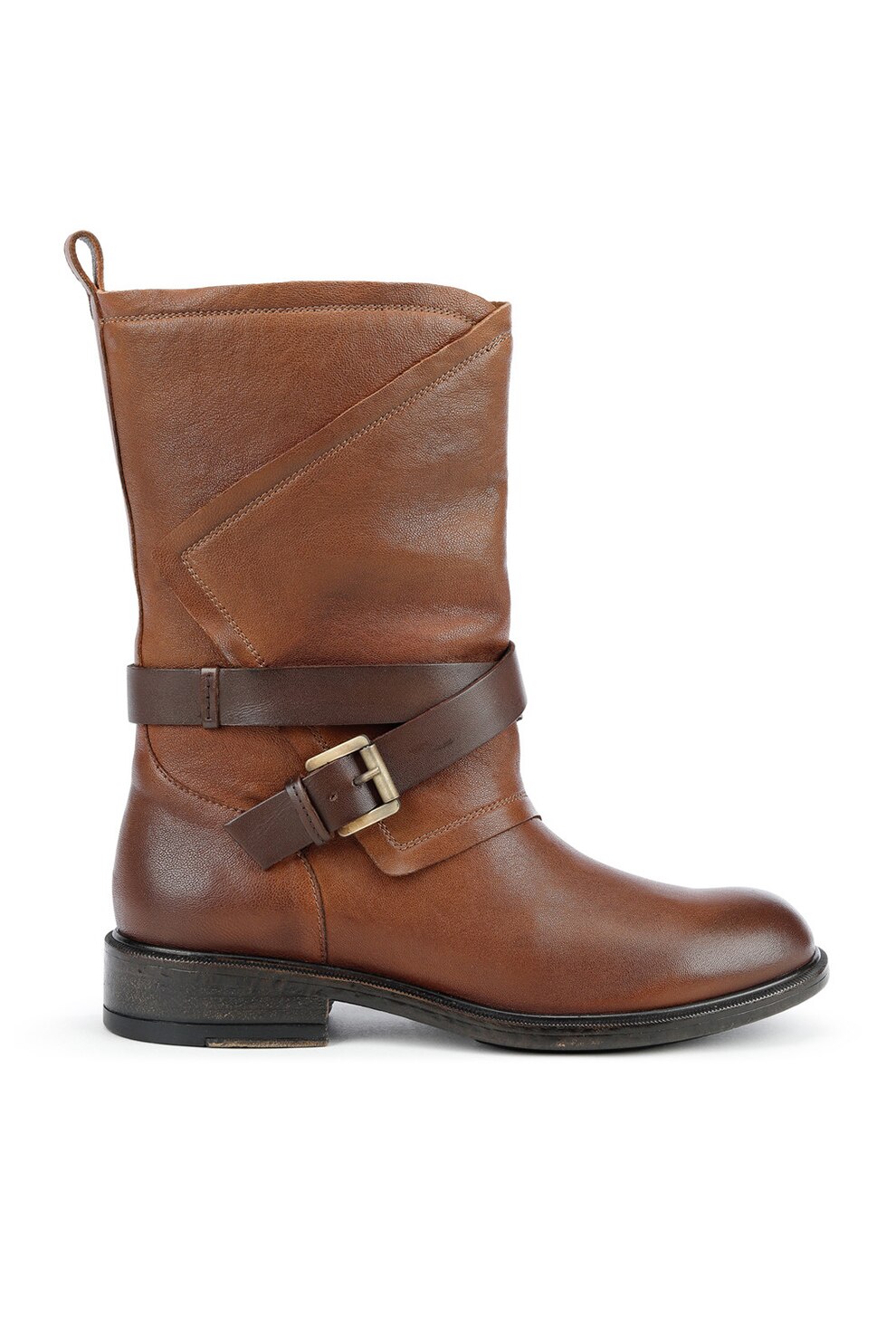 Geox, Cizme mid-calf de piele cu varf rotunjit, Maro