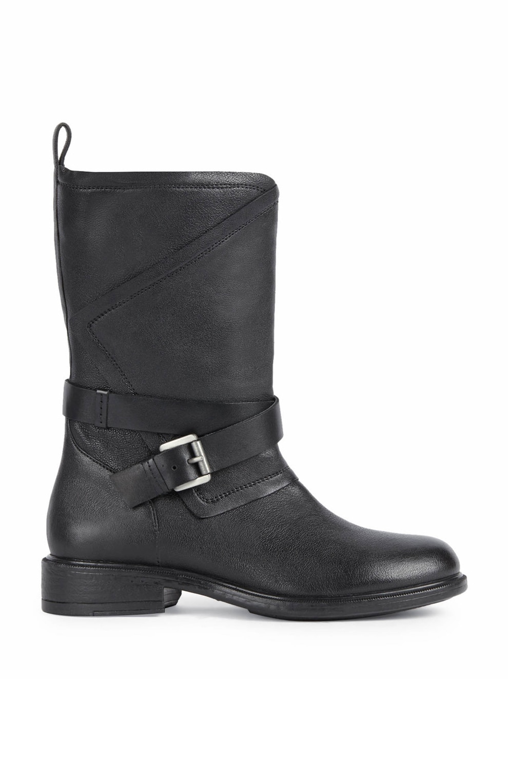 Geox, Cizme mid-calf de piele cu varf rotunjit, Negru