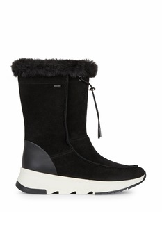 Geox, Cizme mid-calf de piele intoarsa cu insertii de piele, Negru Geox, Cizme mid-calf de piele intoarsa cu insertii de piele, Negru