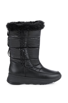 Geox, Cizme de iarna cu insertii de piele, Negru Geox, Cizme de iarna cu insertii de piele, Negru