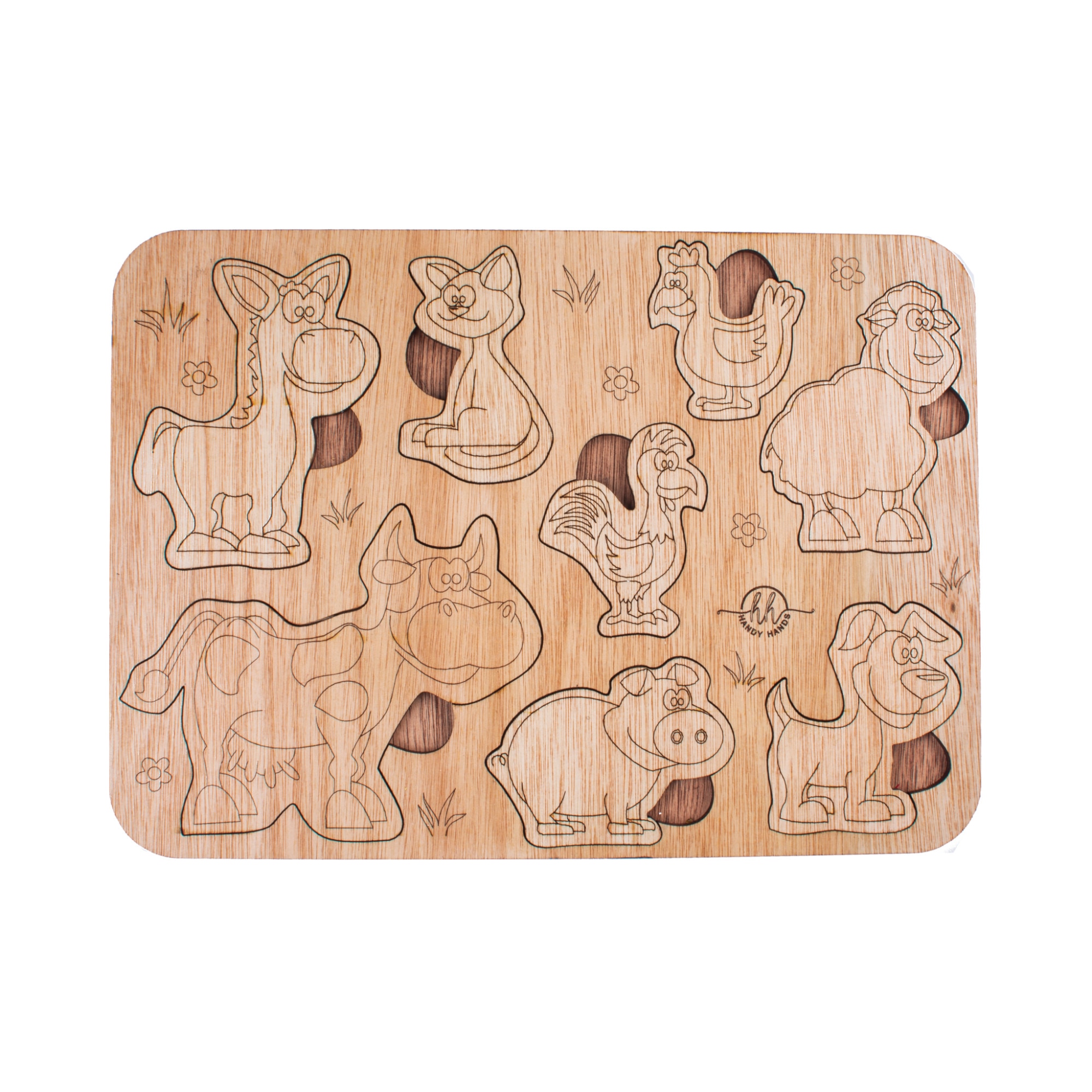 Puzzle din lemn Personalizabil HandyHands - Animale de ferma 27 cm x 20 cm
