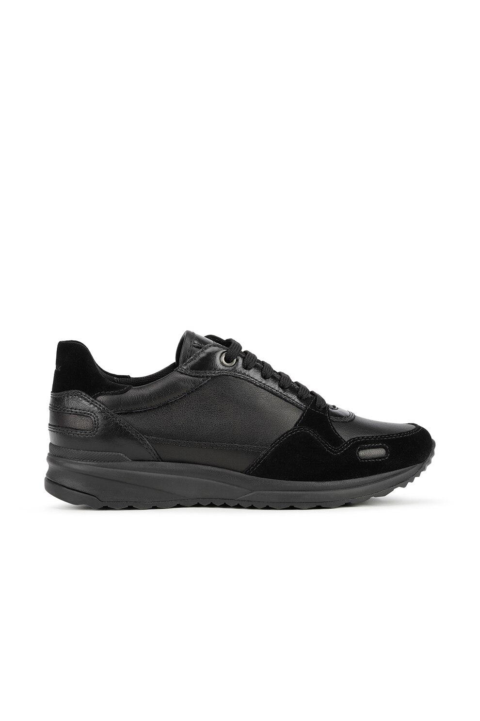 Geox, Pantofi sport de piele si piele intoarsa, Negru