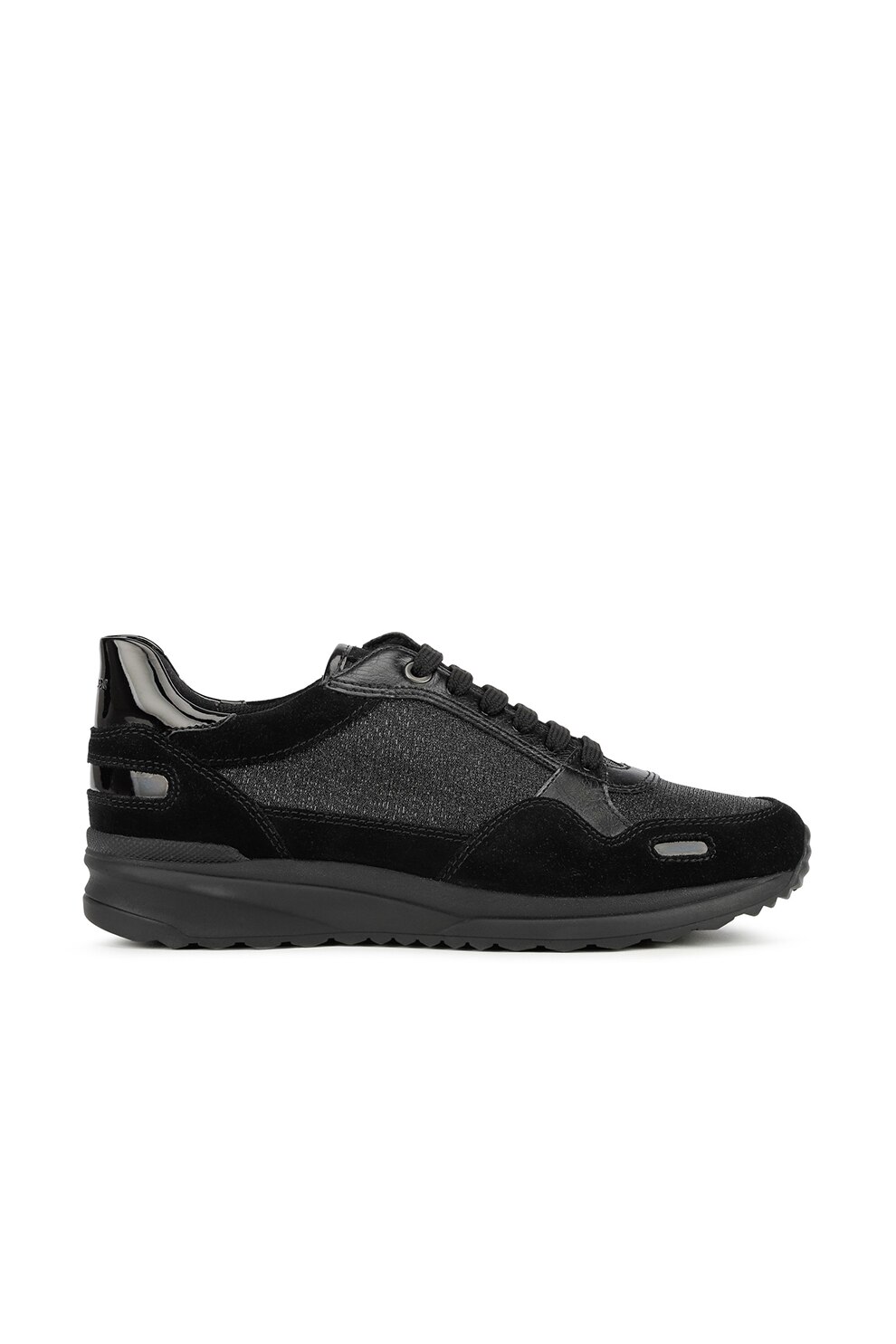 Geox, Pantofi sport de piele intoarsa cu garnituri cu aspect lacuit, Negru