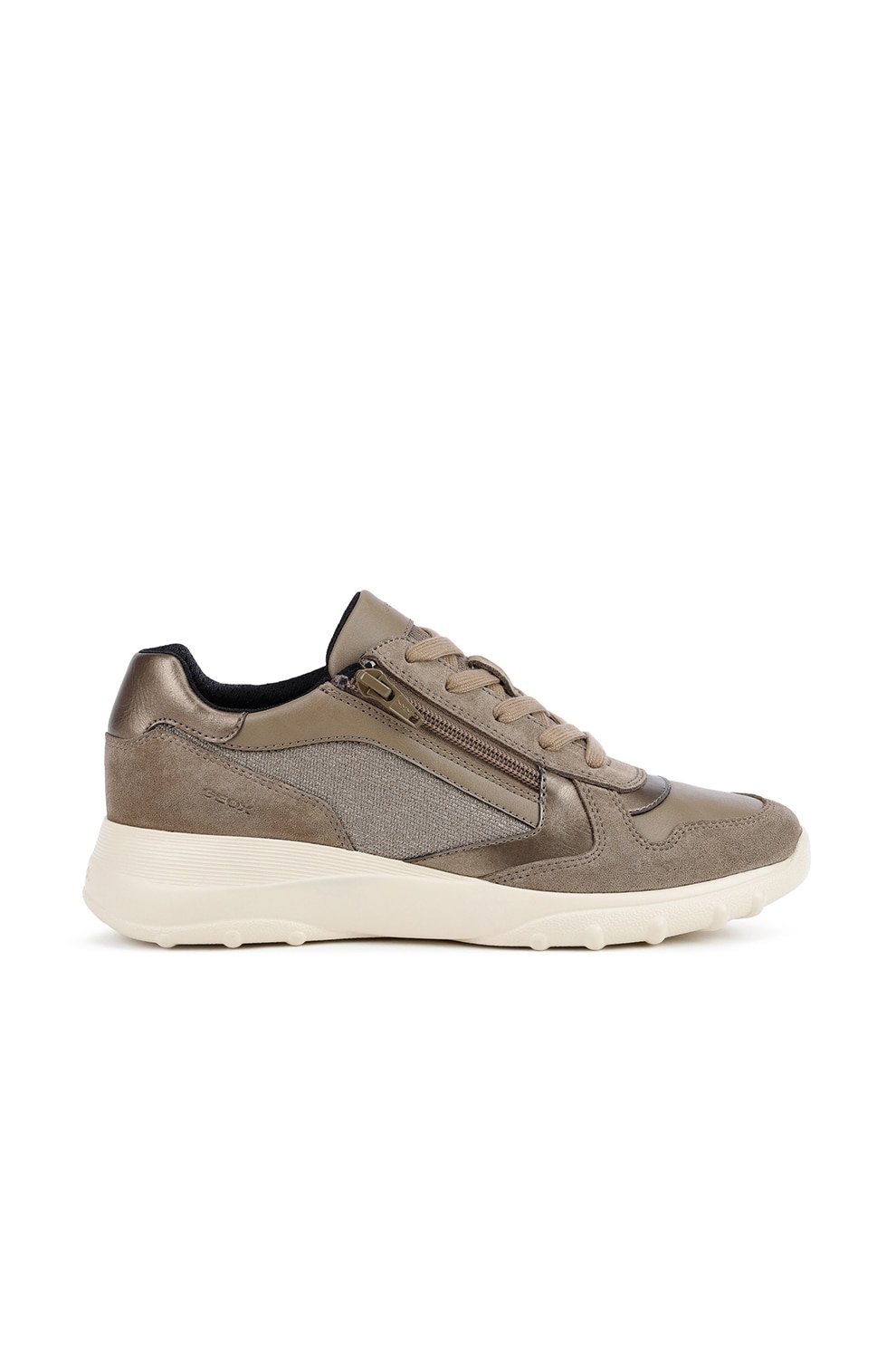 Geox, Pantofi sport cu insertii de piele intoarsa si panza, Bej inchis