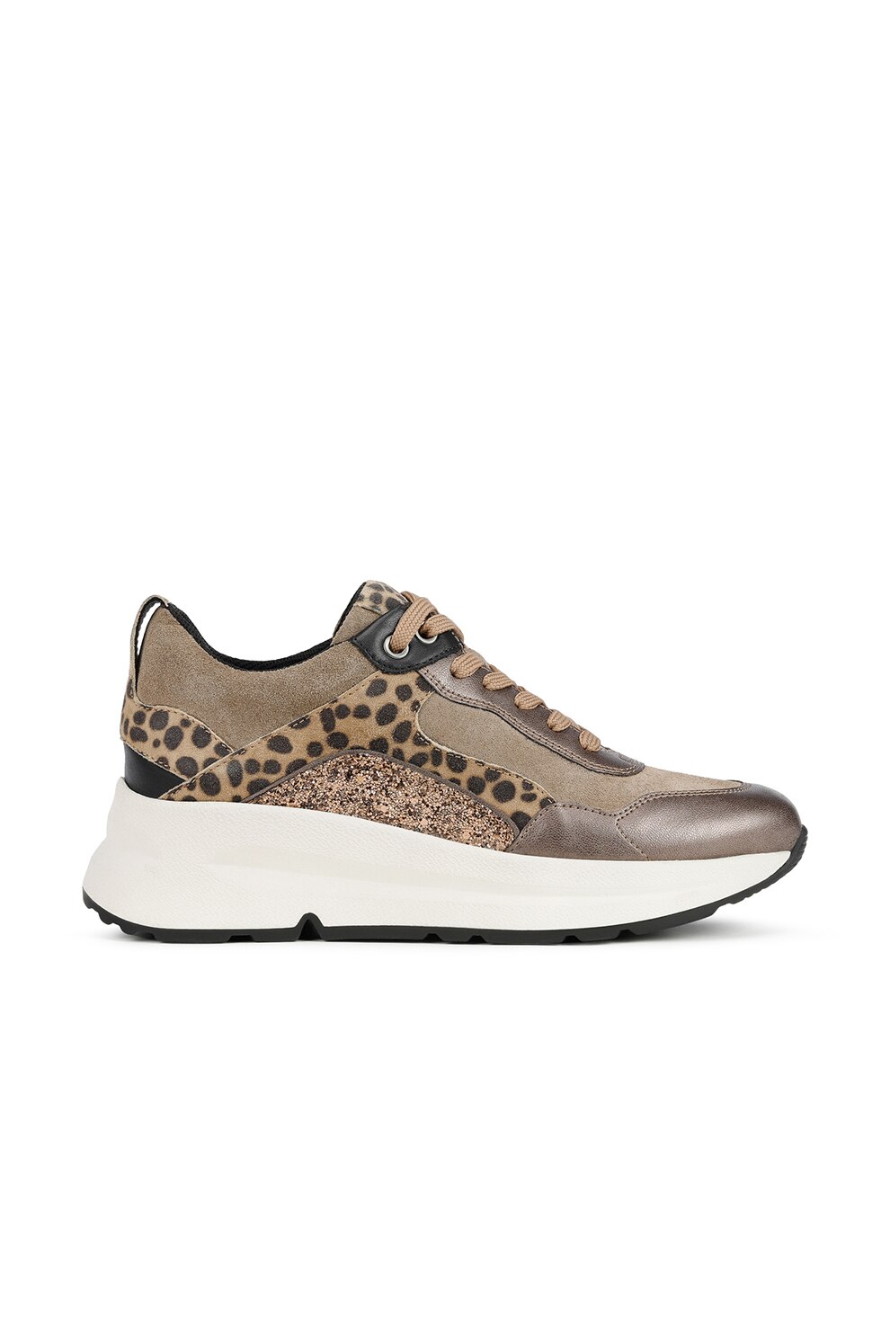 Geox, Pantofi sport cu garnituri cu animal print Backsie, Maro camel