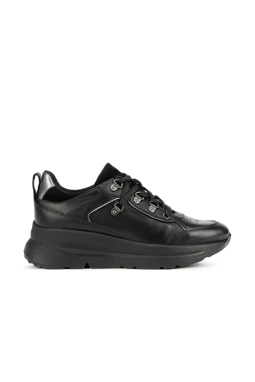 Geox, Pantofi sport de piele cu perforatii Backsie, Negru