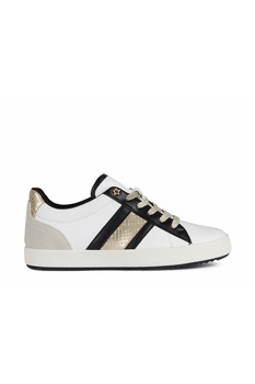 Geox, Pantofi sport de piele cu detalii de piele ecologica cu model piele de sarpe, Alb/Negru Geox, Pantofi sport de piele cu detalii de piele ecologica cu model piele de sarpe, Alb/Negru