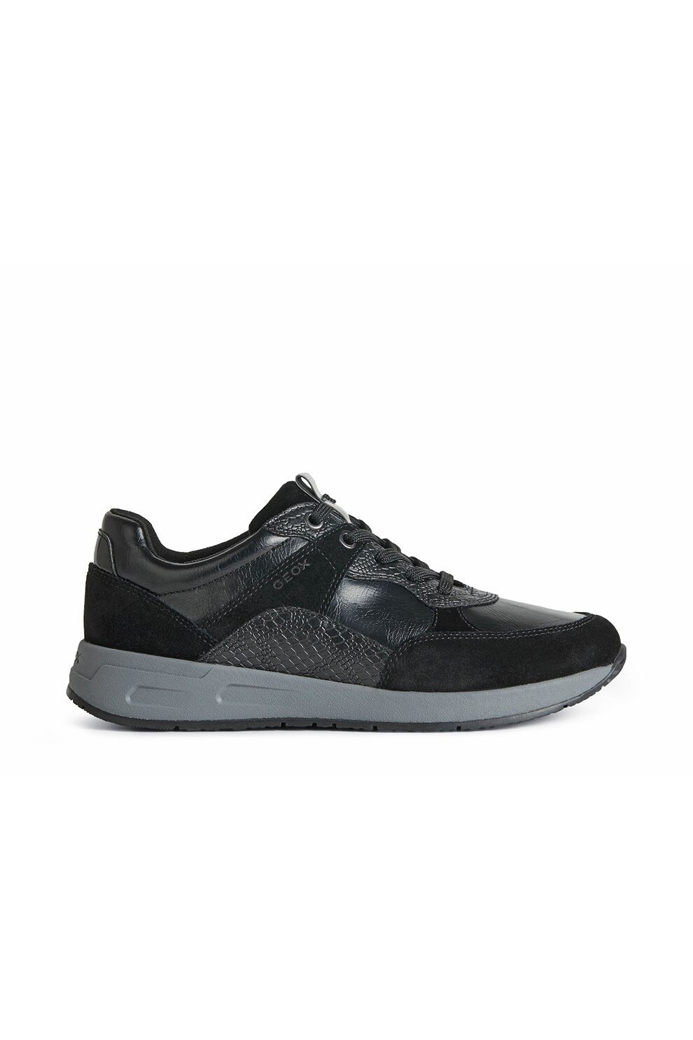 Geox, Pantofi sport cu insertii de piele intoarsa si piele, Negru