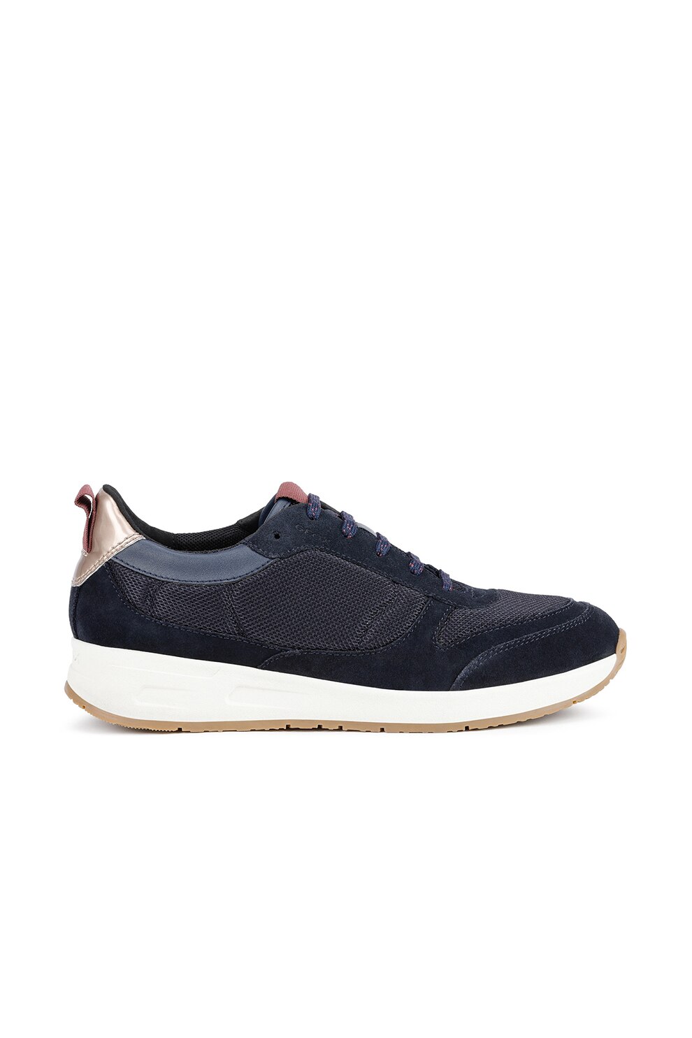 Geox, Pantofi sport de piele intoarsa cu garnituri de plasa, Bleumarin