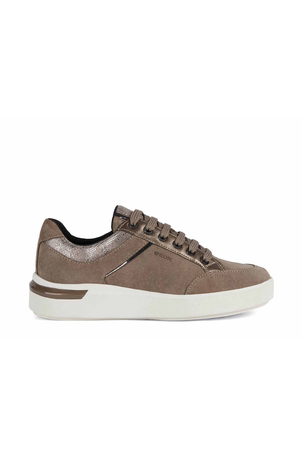 Geox, Pantofi sport de piele intoarsa cu garnituri cu aspect metalizat, Maro camel