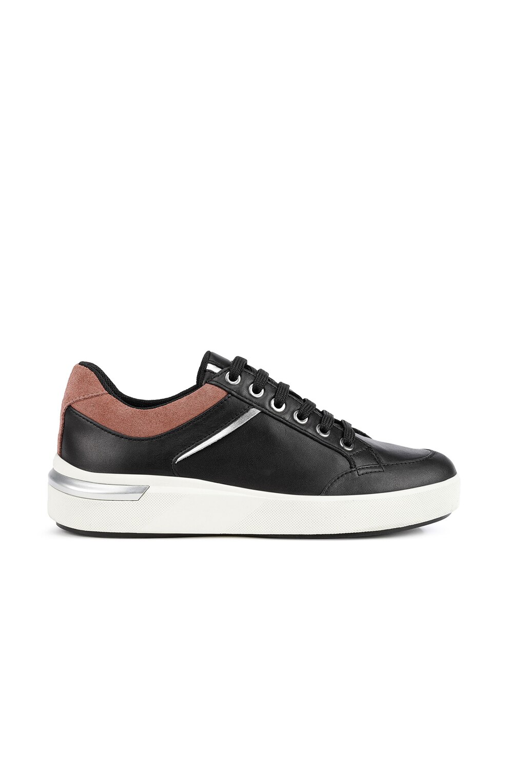 Geox, Pantofi sport de piele cu garnituri de piele intoarsa, Negru