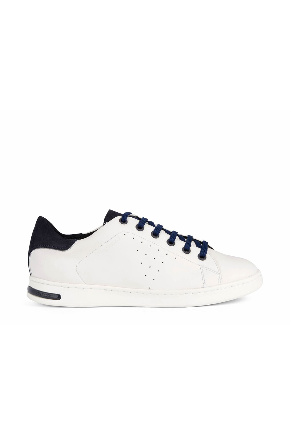 Geox, Pantofi sport cu insertii de piele intoarsa si piele, Alb prafuit/Bleumarin