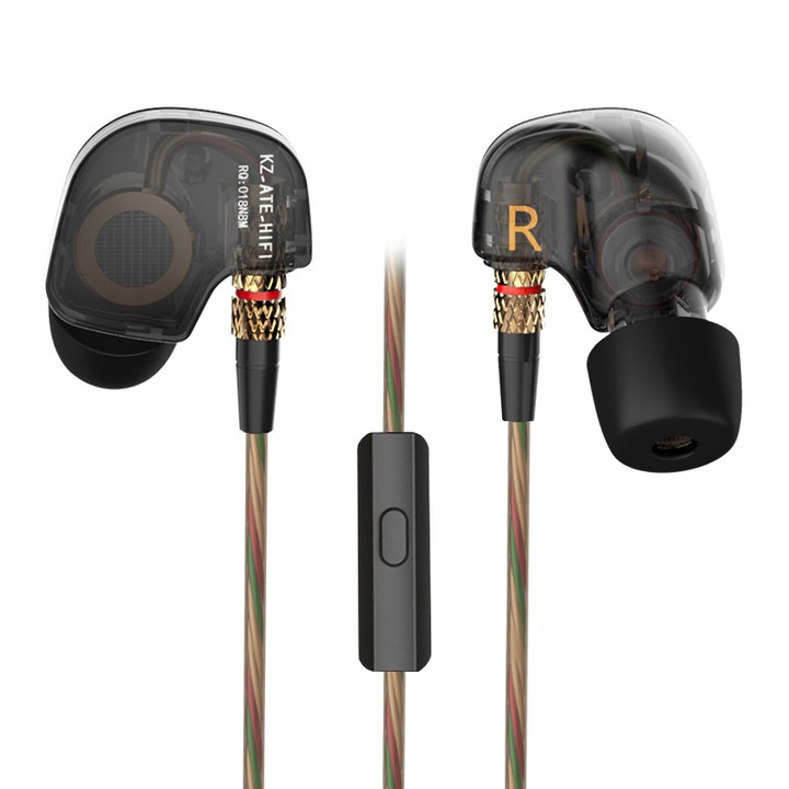 Аудио слушалки in-ear KZ ATE с Микрофон, Hi-Fi Bass, Черни