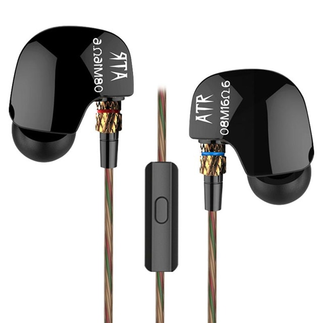 Căști audio in-ear KZ ATR cu Microfon, Bass Hi-Fi, Negre