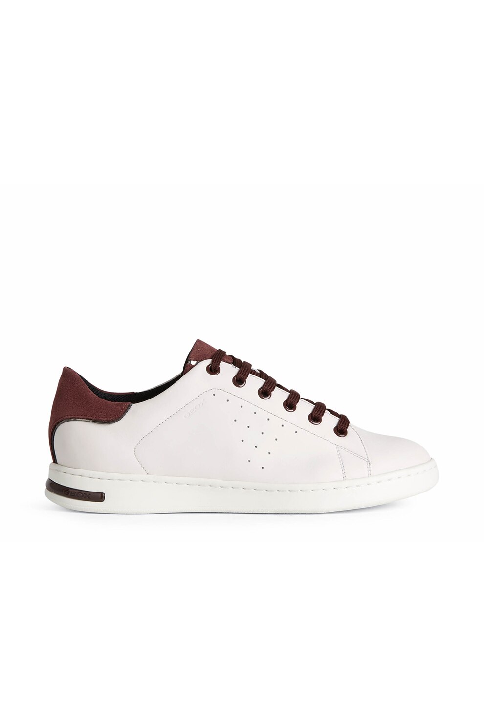 Geox, Pantofi sport cu insertii de piele intoarsa si piele, alb prafuit, rosu Bordeaux