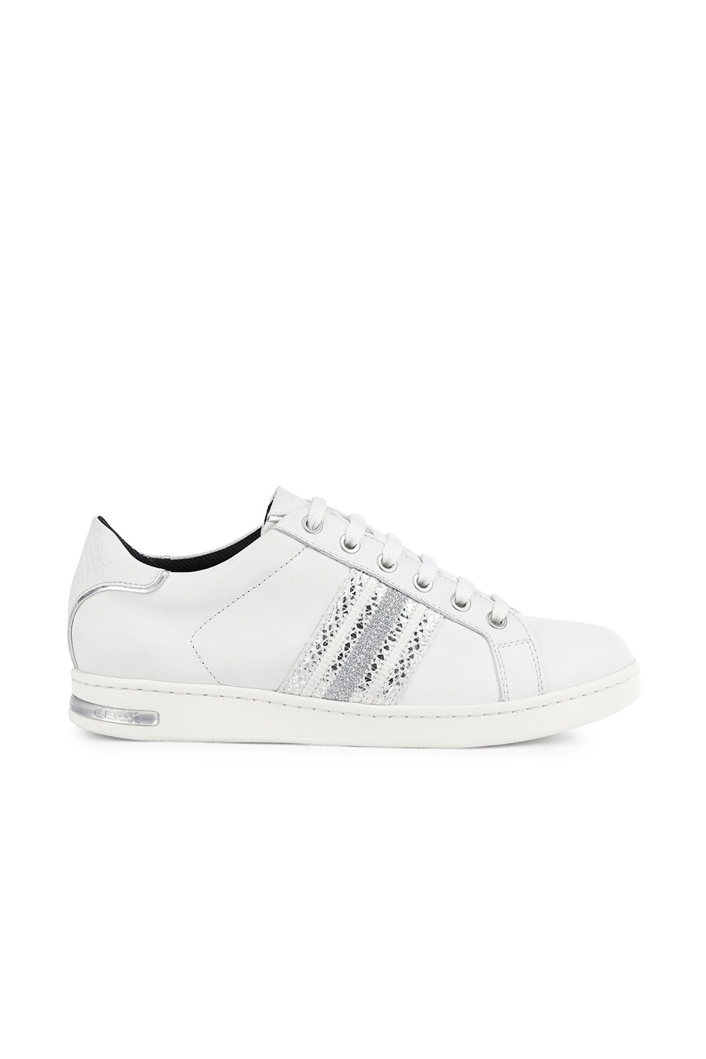 Geox, Pantofi sport de piele cu detalii stralucitoare, Alb