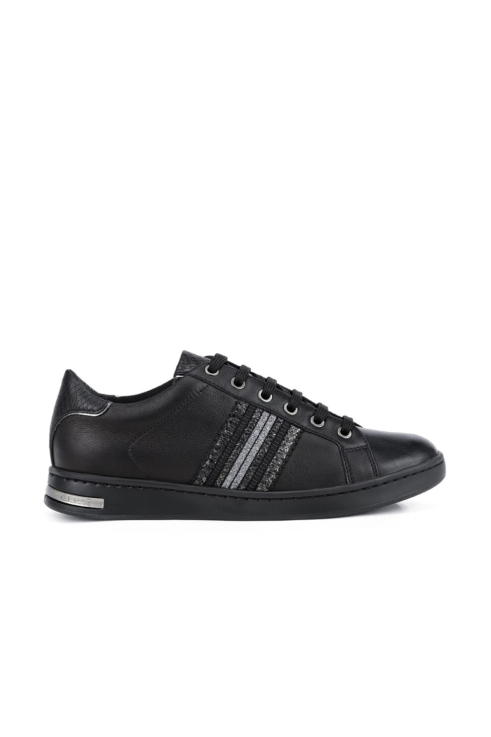 Geox, Pantofi sport de piele cu detalii stralucitoare, Negru