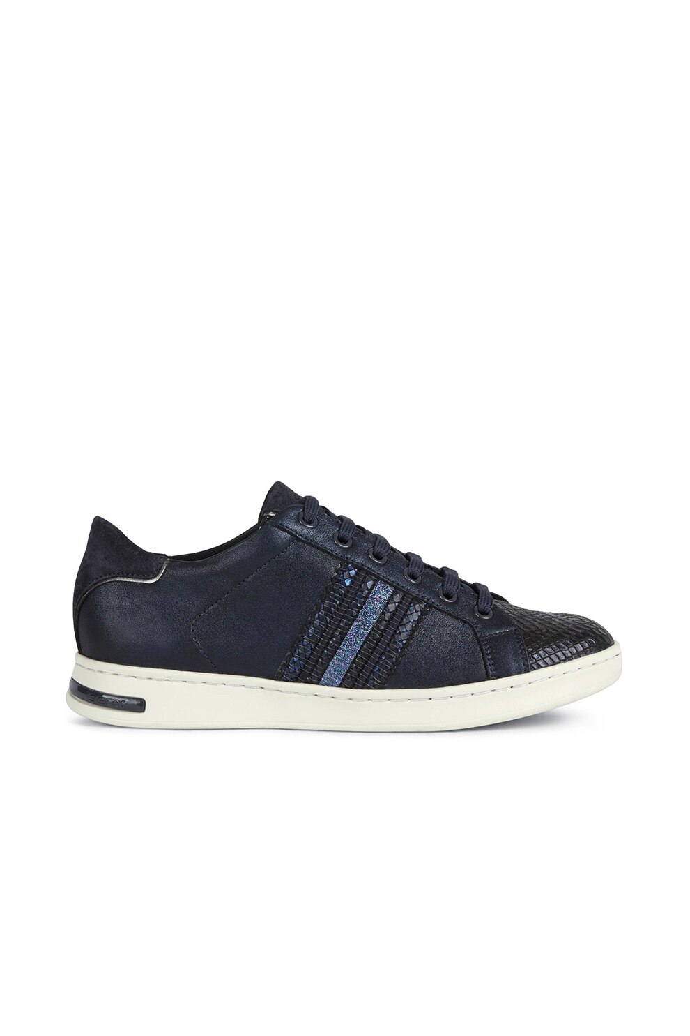 Geox, Pantofi sport de piele si piele intoarsa cu particule stralucitoare, Bleumarin