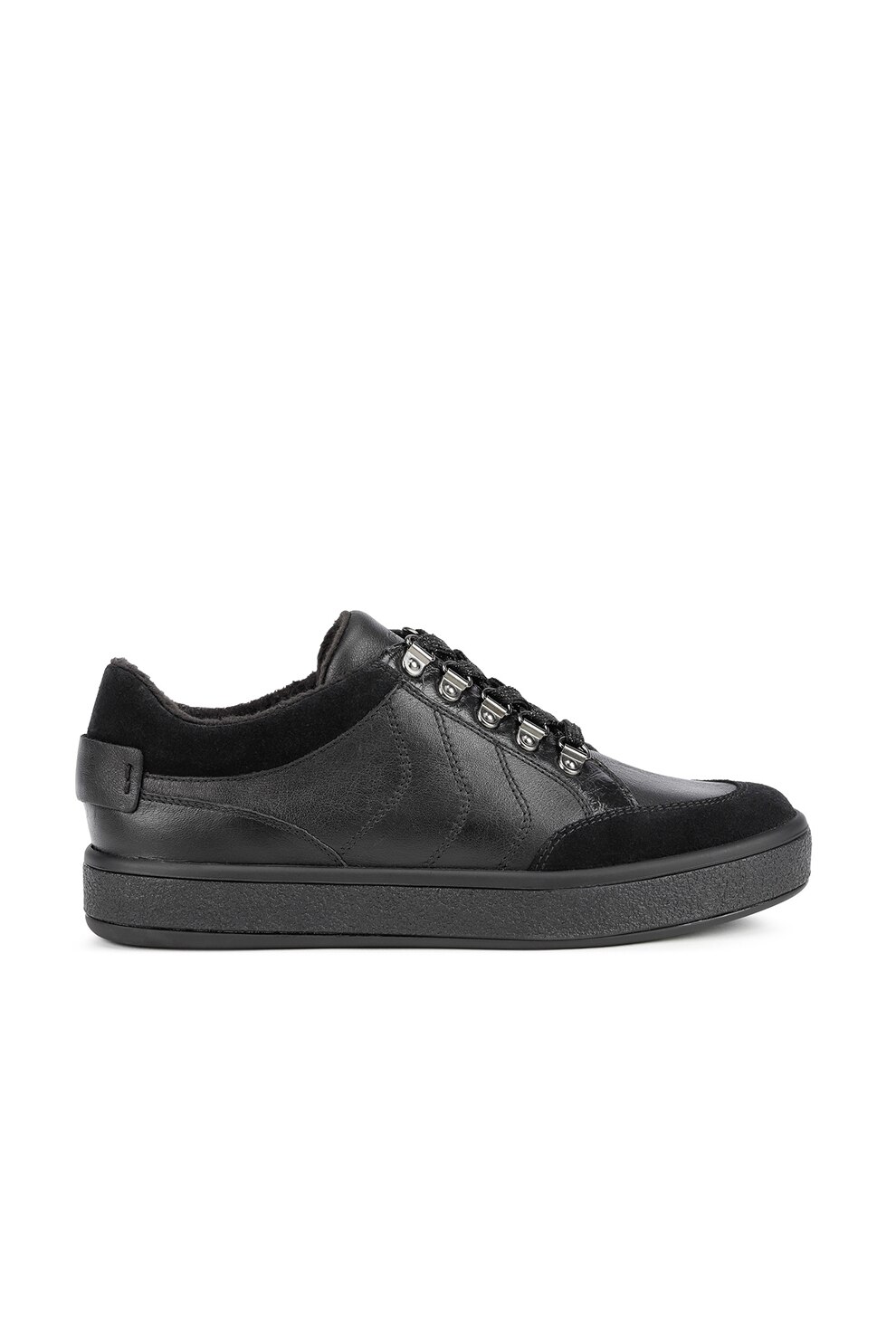 Geox, Pantofi sport low-top de piele cu garnituri de piele intoarsa Leelù, Negru