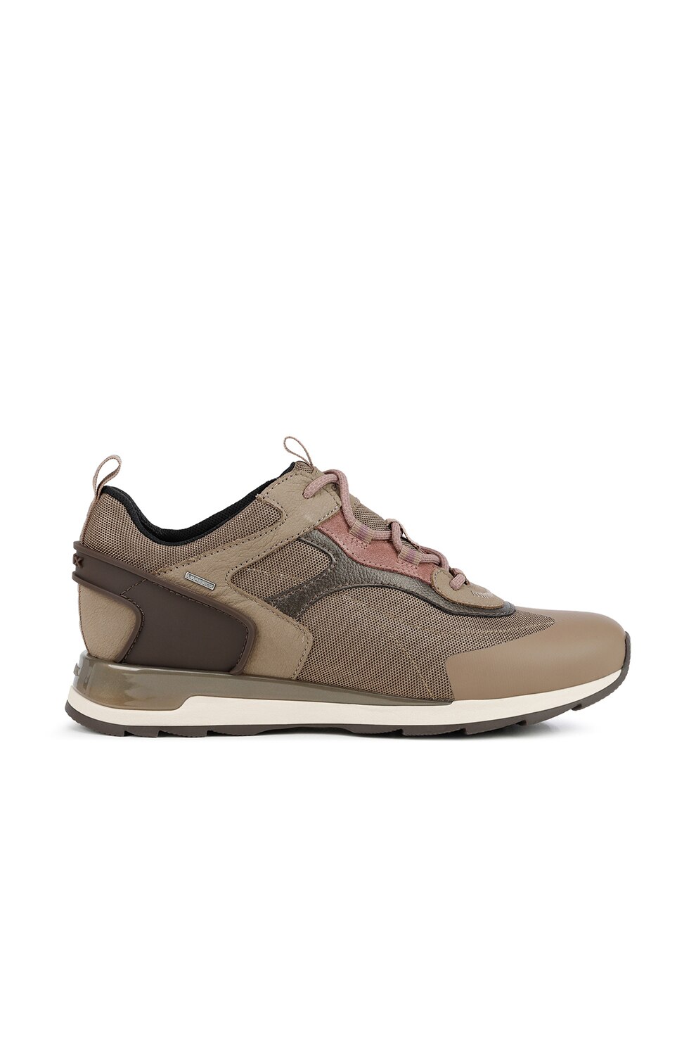 Geox, Pantofi sport cu insertii de piele intoarsa si piele ecologica, Bej inchis