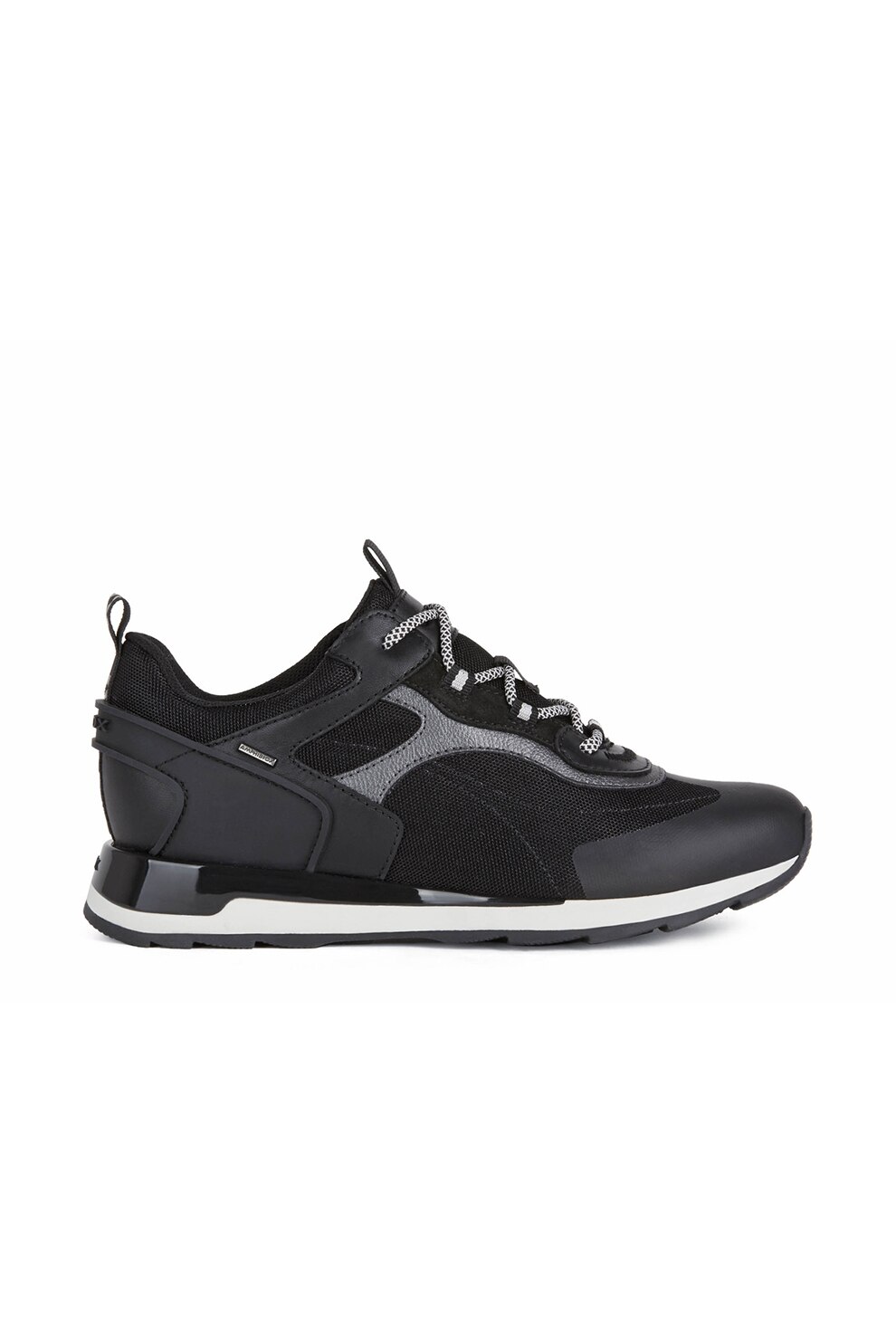 Geox, Pantofi sport cu insertii de piele intoarsa si piele, Negru