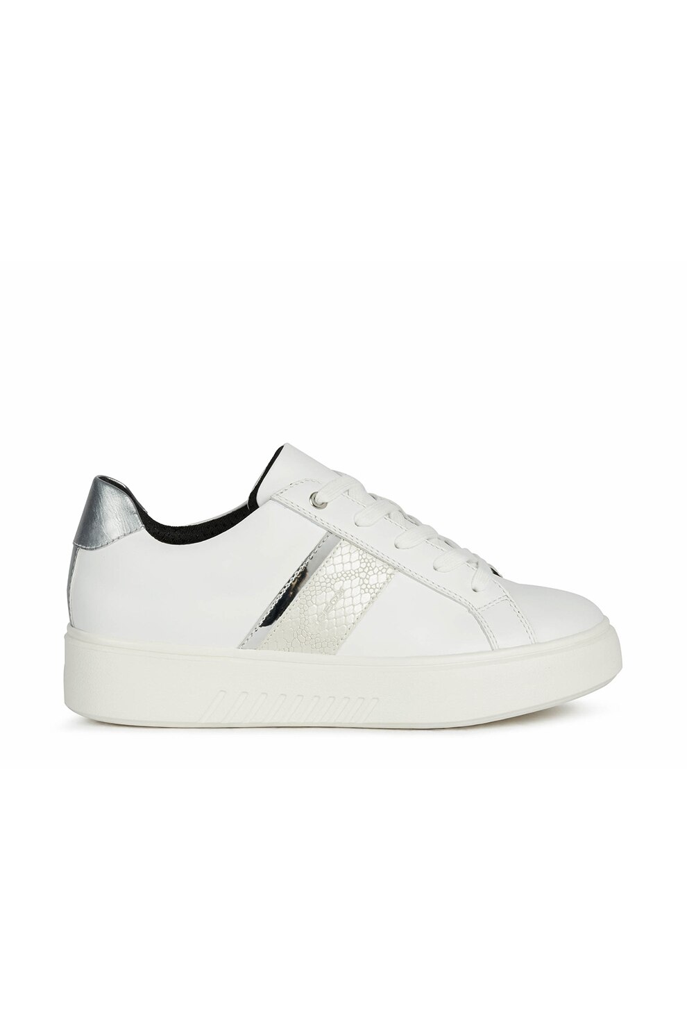 Geox,Pantofi sport de piele cu insertii de piele ecologica, Alb