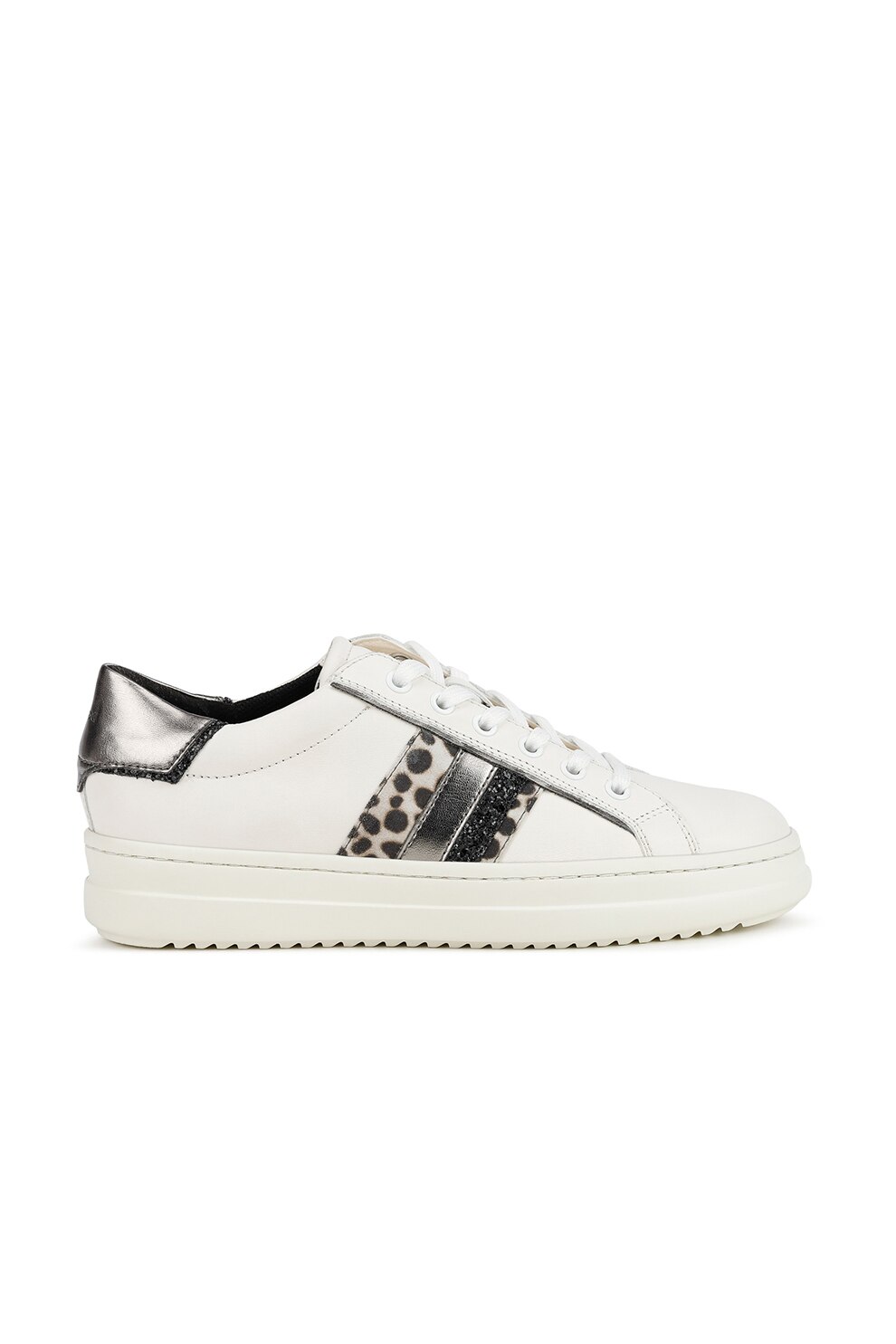 Geox, Pantofi sport low-top de piele cu garnituri contrastante Pontoise, Alb prafuit