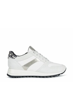 Geox, Pantofi sport de piele intoarsa si piele cu varf rotund, Alb prafuit Geox, Pantofi sport de piele intoarsa si piele cu varf rotund, Alb prafuit