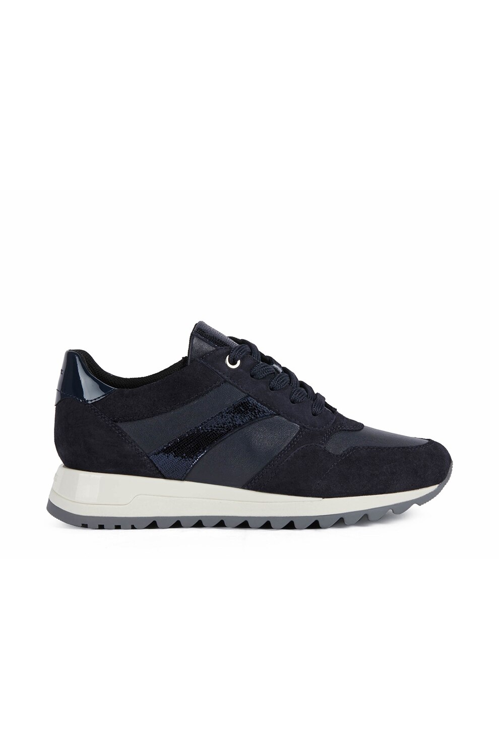 Geox, Pantofi sport de piele intoarsa si piele cu varf rotund, Bleumarin